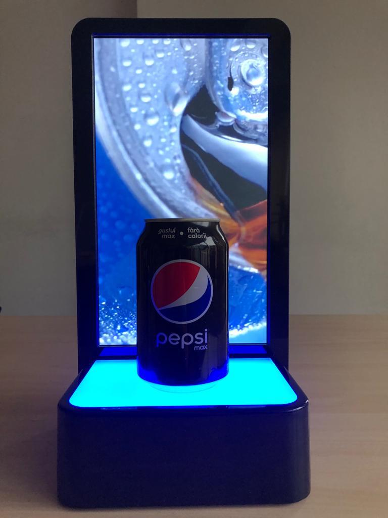 Pepsi custom POSM with illuminated base and digital backdrop