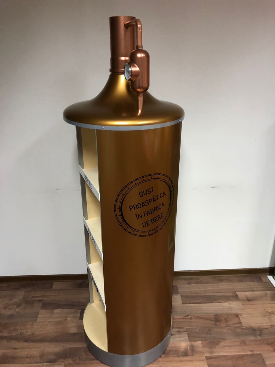 Ursus themed custom display structure with brewing-inspired design